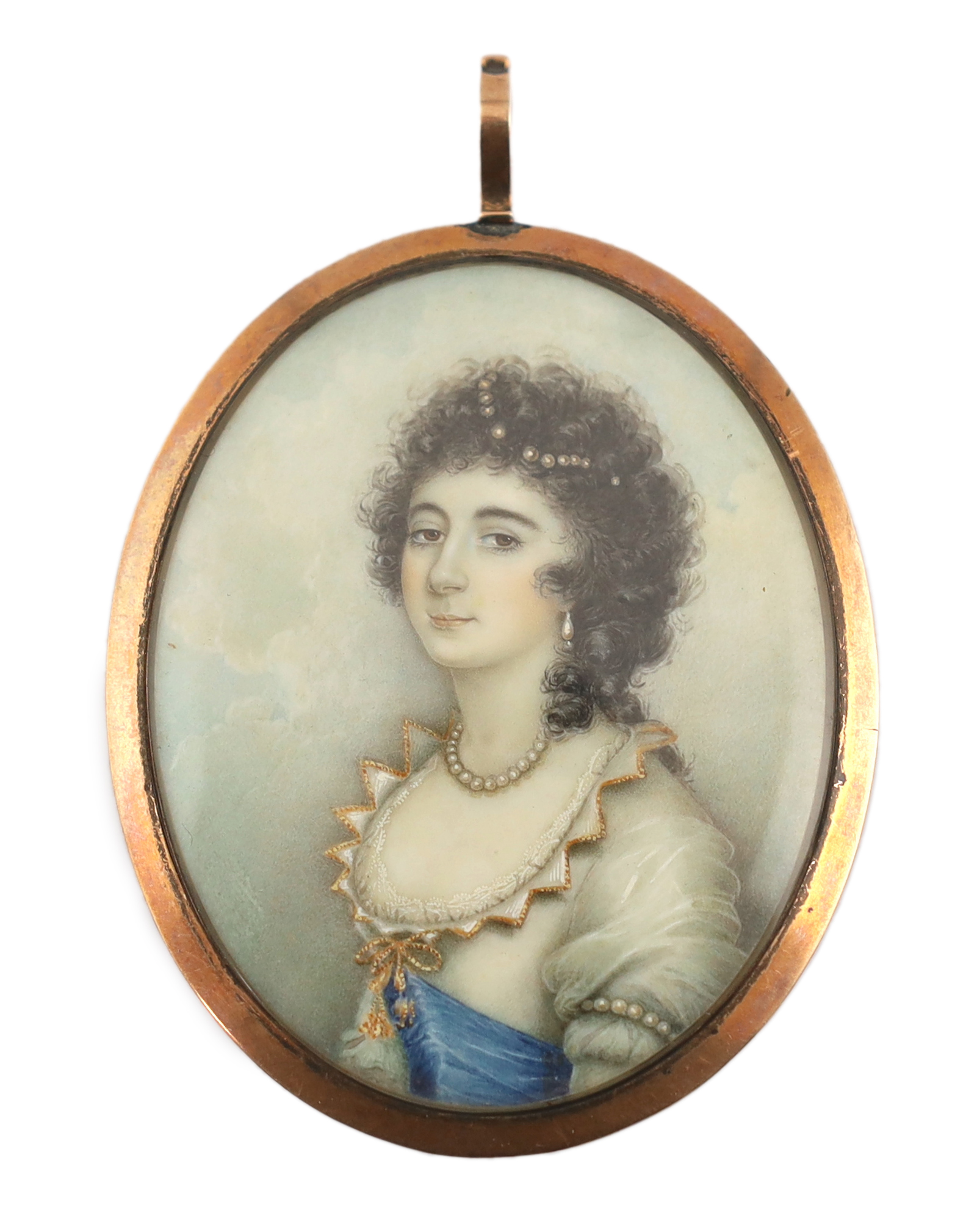 English School circa 1790, Portrait miniature of a noble woman, watercolour on ivory, 5.8 x 4.6cm. CITES Submission reference 6YQF4NEQ